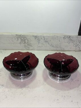 Farber Bros Krome Kraft Amethyst Divided Dishes Pair of 2 Vintage Pristine Cond.